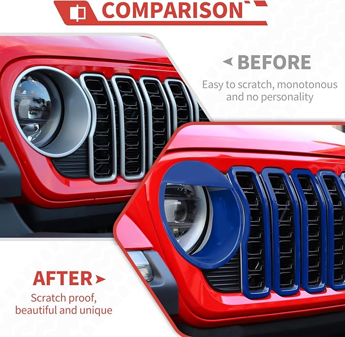 Front Grill Inserts Front Headlight Cover Kit fit for Jeep Wrangler JL JLU Gladiator JT 2024+ Exterior Accessories,Blue