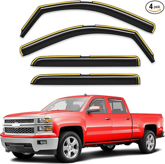 in-Channel Window Rain Guards Fit for 2014-2018 Chevy Chevrolet Silverado/GMC Sierra Crew Cab Truck Extra Durable Window Visors Window Deflectors Vent Visors Vent Shades Car Accessories-4 pcs