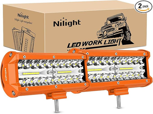 Nilight LED Light Bar 2PC 6.5Inch 120W Flood Spot Combo Triple Row Driving Lamp Roof Bumper Off Road Work Lights for Van Camper Wagon Car Pickup Golf Cart ATV UTV SUV Truck Boat 4x4