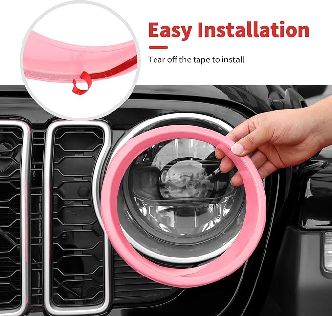 Front Grill Insert+Headlight Turn Light Cover Compatible with 2024-2025 Jeep Wrangler JL JLU & Gladiator JT Exterior Accessories,Not Fit for JL Sport & Sports (Pink)