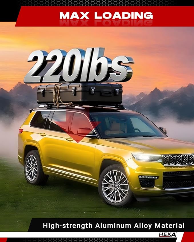 220lb Roof Rack Cross Bars Fit for Grand Cherokee L 2021 2022 2023 2024 2025 Grand Cherokee 2022 2023 2024 2025 Heavy Duty Aluminum Rails Rooftop Cargo Carriers Bikes Surfboards Kayaks Snowboards