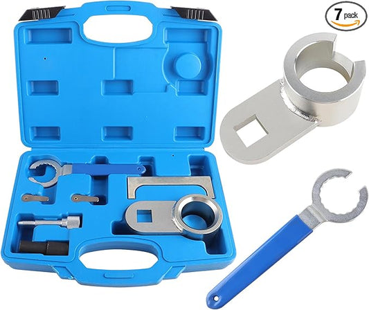 7 PCS Camshaft Locking Adjust Tool Kit for Volkswagen T4 Transporter Crafter LT 2.4D 2.5 TDI CR Diesel Engine, w/Blow Molded Case, Replaces T10025/3248/3419/T50009/2064/2065A/3355