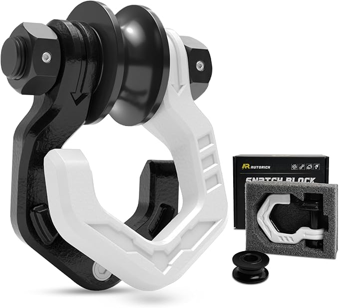 Snatch Block Separate Shackle, 3/4" D Ring Shackle with Pulley, 57320lbs Break Strength, Towing Winch Snatch Block for Off Road Vehicle Recovery, Black White 1-Pack