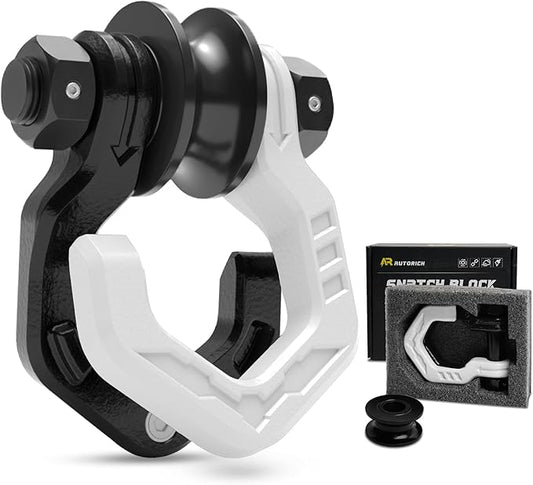 Snatch Block Separate Shackle, 3/4" D Ring Shackle with Pulley, 57320lbs Break Strength, Towing Winch Snatch Block for Off Road Vehicle Recovery, Black White 1-Pack