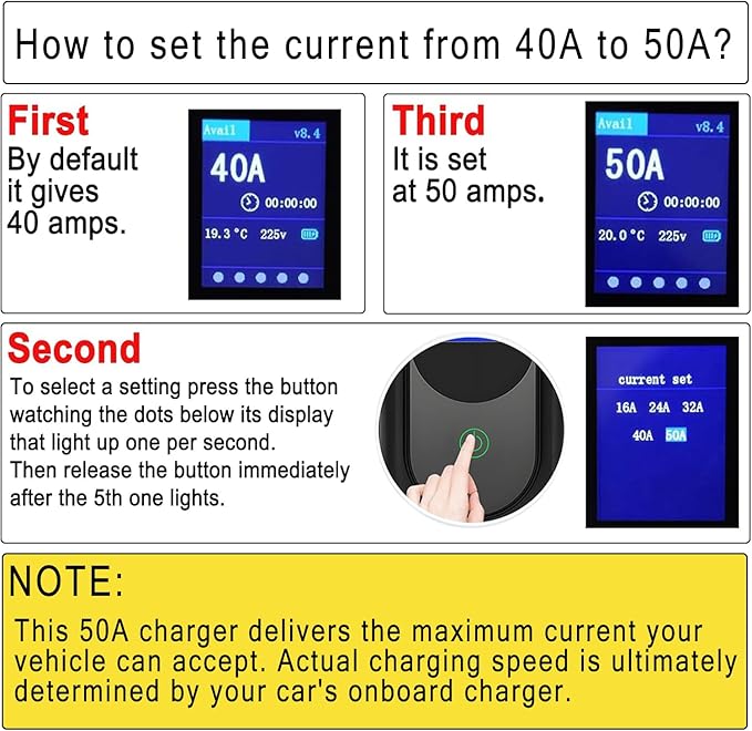 SubSun Tesla Level 2 Charger 50Amp,240V Portable EV Charging for All North American EVs Includes J1772 and Tesla, 25FT EV Charging Cable with NEMA 14-50 Plug (with Tesla Adapter)