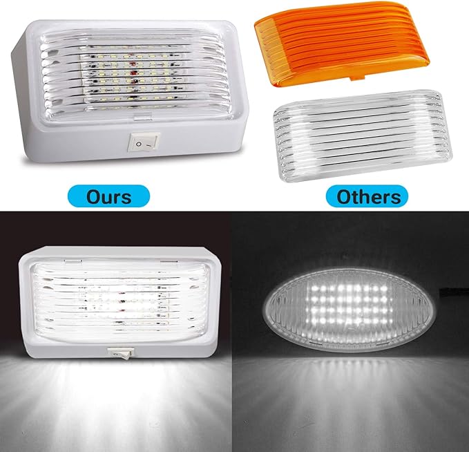 BlueFire Super Bright LED RV Porch Light RV Exterior Lights Porch Utility Light 12V Replacment Light with ON/OFF Switch, Clear and Amber Removable Lens for RV, Trailer, Camper (2 Pack)