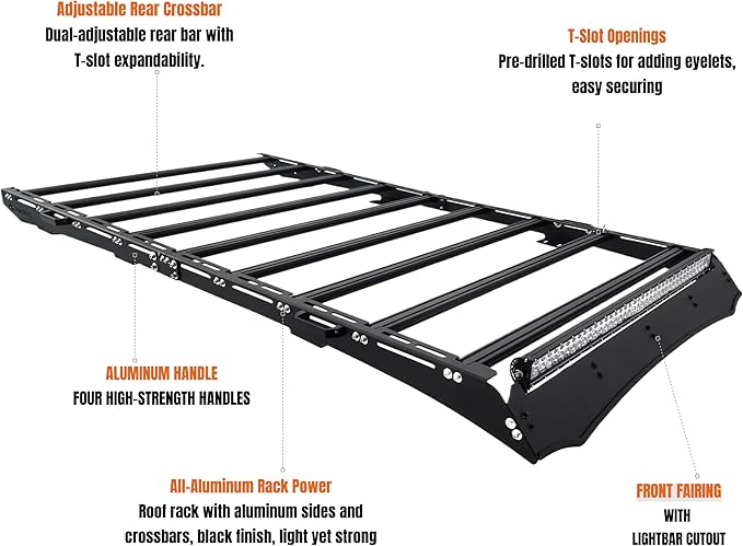 4RUNNER 2025+ Roof Rack, Aluminum, 600 Pounds Load Capacity, Black