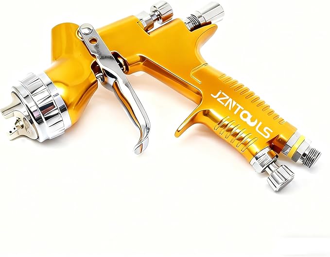 HVLP Spray Gun with 1.3mm Plum Blossom Shape Nozzle, Car Paint Gun Premium Tool Kit，Car & Automotive Paint Gun Sprayer, for Furniture, House Finishing, Varnish and Top Coat (Gold（Plum Blossom Nozzle）)