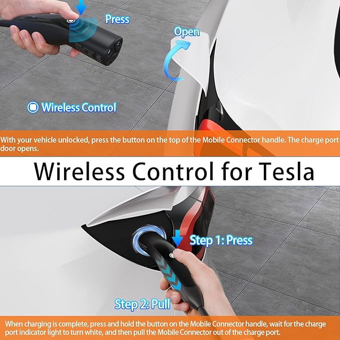 Romaa Level 2 & Level 1 EV Charger for Tesla Mobile Charing, 16 Amp 220V-240V NEMA 6-20 Plug, 12A 110V-120V NEMA 5-15 Adapter, 25FT Cable, NACS Connector Electric Car Charger for Tesla Model 3/Y/X/S