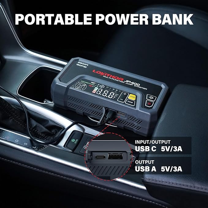 LOKITHOR JP400 Jump Starter with Air Compressor, 2500A 12V Battery Jumper Starter Portable (8.5L Gas/6.5L Diesel) with 150PSI Tire Inflator Portable Air Compressor, LED Light, ConnectMax Tech