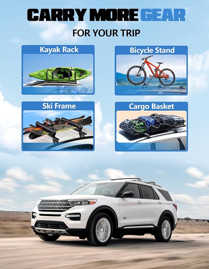 FengYu 300lb Roof Rack Cross Bars Compatible with Ford Explorer 2020 2021 2022 2023 2024 2025 2026, Lockable Heavy Duty Aluminum Roof Rails Crossbars Cargo Bars Canoe Rooftop Black Carrier Luggage