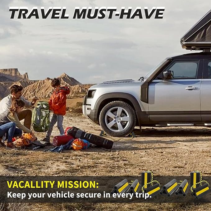 Wheel Chocks for Travel Trailers Camper RV Truck Car, Solid Rubber Sturdiness Heavy Duty Simple Easy to Use, Tires Chock Block Stopper with Nylon Rope Yellow Reflective Tape [8.2" 2pair/4pack]