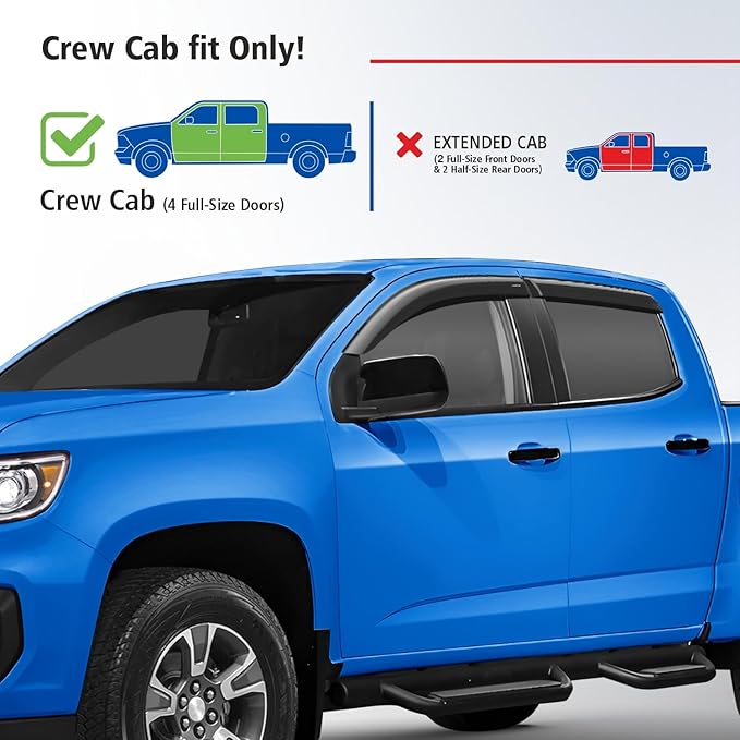 Goodyear Shatterproof Window Deflectors for Chevrolet (Chevy) Colorado/GMC Canyon 2015-2022 CrewCab, Tape-on Rain Guards, Window Visors, Vent Deflector Visor, Car Accessories, 4 pcs. - GY003244LP