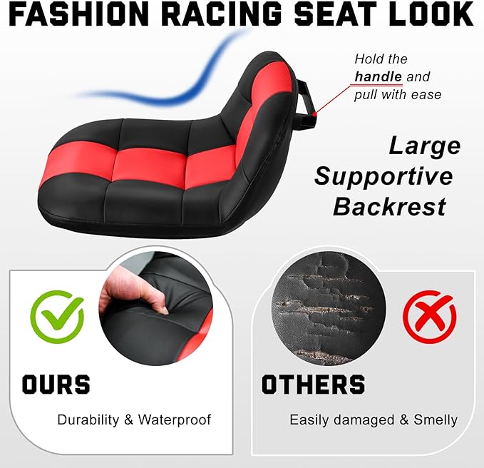 Rolling Shop Stool with Wheels, Rolling Stool with Back Support, 360° Swive Garage Chair, Height Adjustable Chair 330lb Heavy Duty for Spa Salon Massage Home Office Tattoo (Red)