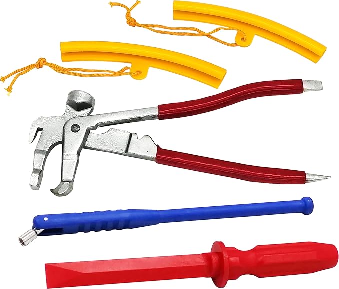Professional Wheel Weight Tool Kit 4-Piece Set - Heavy Duty Rim Protector (2pcs), Tire Valve Remover & Weight Remover Tools, Wheel Weights Clip On for Cars/Trucks/SUVs(HT-M52)