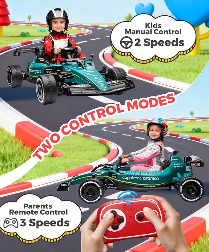 12V F1 Kids Ride On Car with Parent Remote Control, Recharageable Battery Ride on Toy, 3 Speeds, Music