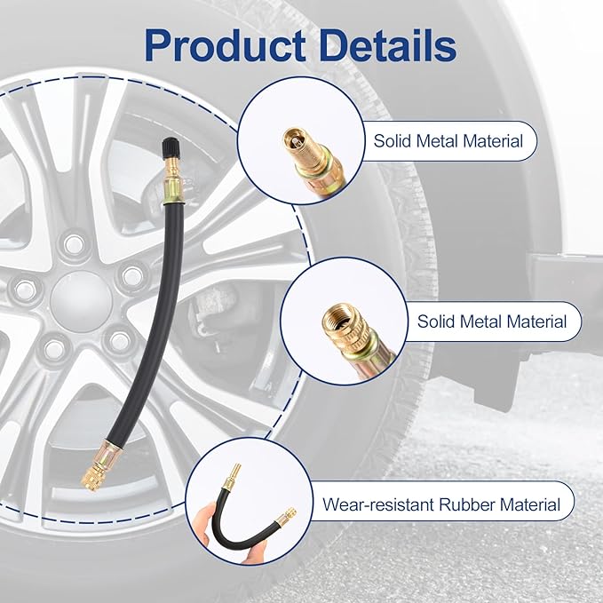 2pcs Tire Rubber Valve Extension Tube Extender, Valve Stem Extender Tire Inflation Extension Hose Tire Valve Extension Tool for Car Tire Motorcycle Bicycle RV Inflatable Extension Nozzle