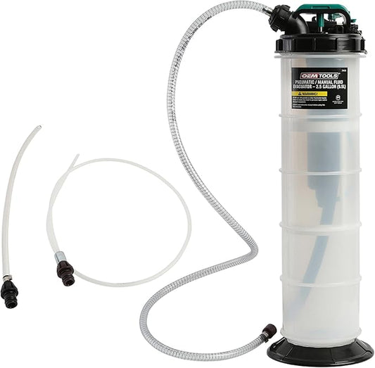 OEMTOOLS 24938 Pneumatic/Manual Fluid Extractor, 2.5 Gallon (9.5L) Oil Extractor Pump, for Coolant, Transmission, and Power Steering Fluid, 2 Dipstick Adapters, 5ft Hose