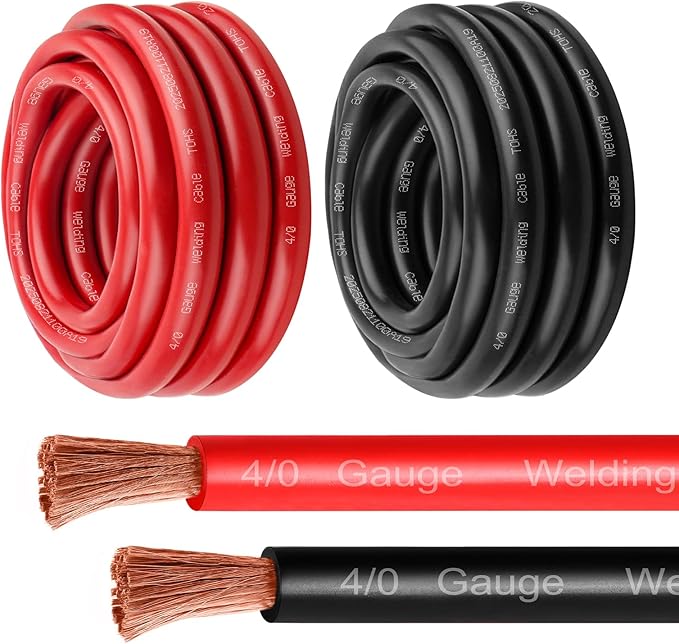 4/0 Gauge Battery Cable - 3FT Red + 3FT Black 4/0 AWG Welding Cable Flexible Stranded Oxygen-Free Pure Copper Wire for Automotive, Battery, Inverter, Solar, Marine and Generator
