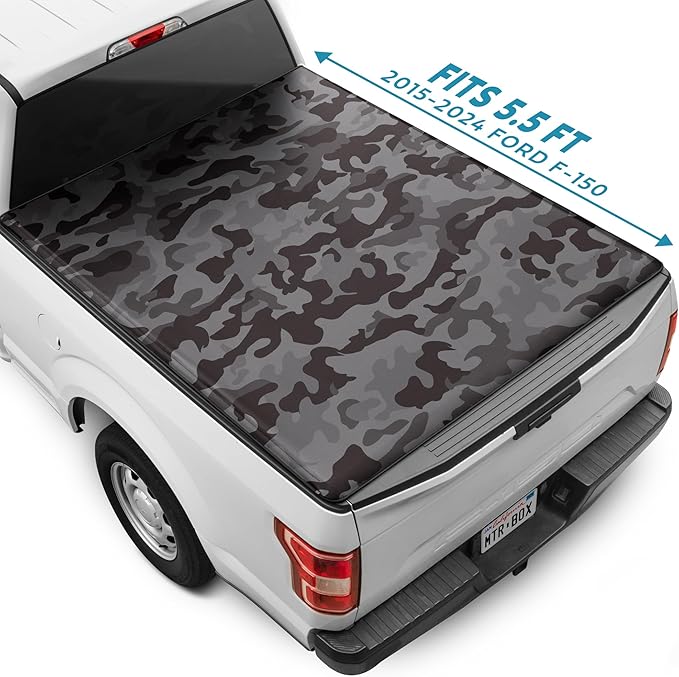Camo Tonneau Cover for Ford F-150 2015-2025 5.5 ft Bed, All-Weather Retractable Truck Bed Cover Camo Design Truck Bed Cover for F150 & F-150 Lightning Soft Roll-Up Truck Tonneau Cover