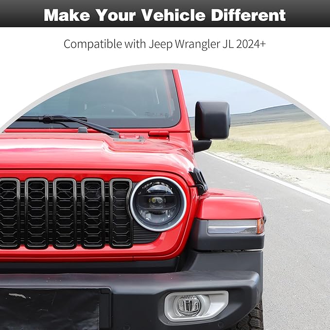 CheroCar for JL Front Grille Grill Insert Cover Trim Exterior Accessories for Jeep Wrangler JL 2024+,Black