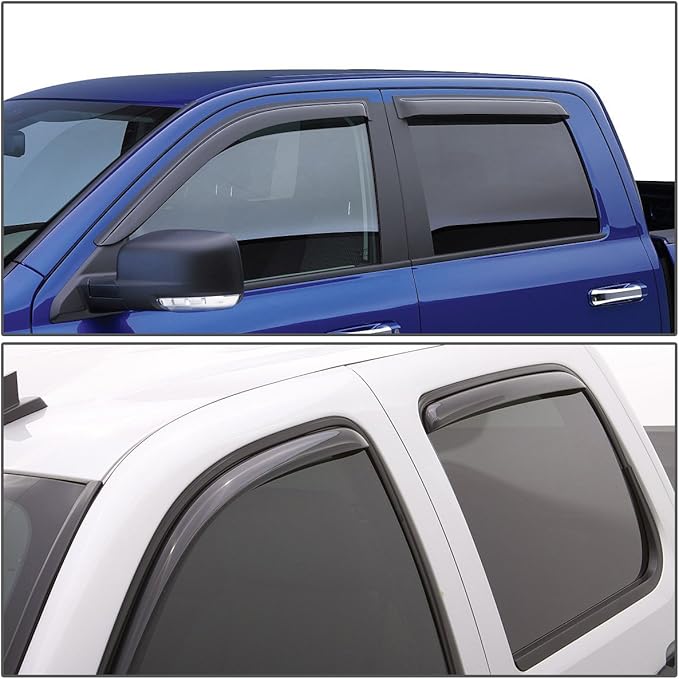 DNA Motoring Set of 2 Tape-On Window Rain Guards for 1999-2006 Chevy Silverado/GMC 1500 2500 3500, Window Visors Vent Guard Shade Deflector Crew Cab, WVS-015