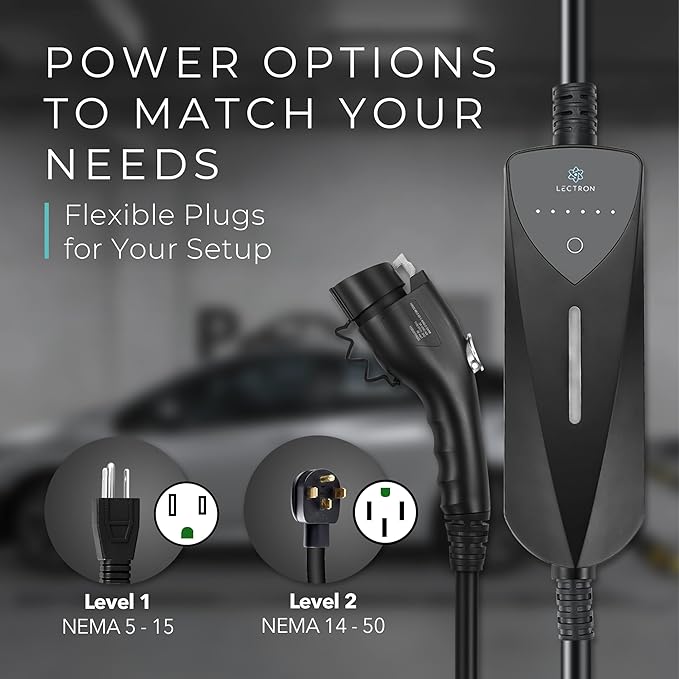 Lectron Level 1/2 (8A - 40A) J1772 Portable EV Charger - Dual-Level Electric Vehicle Charging Station with NEMA 14-50/5-15 Plug - Compatible with All J1772 EVs