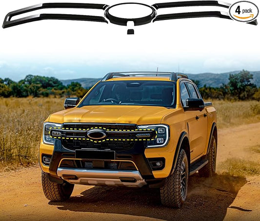 HIGH FLYING Car Exterior Accessories for Ford Ranger Wildtrack 2024 2025 Front Middle Grille Insert Bumper Overlay ABS Gloss Black 4pcs