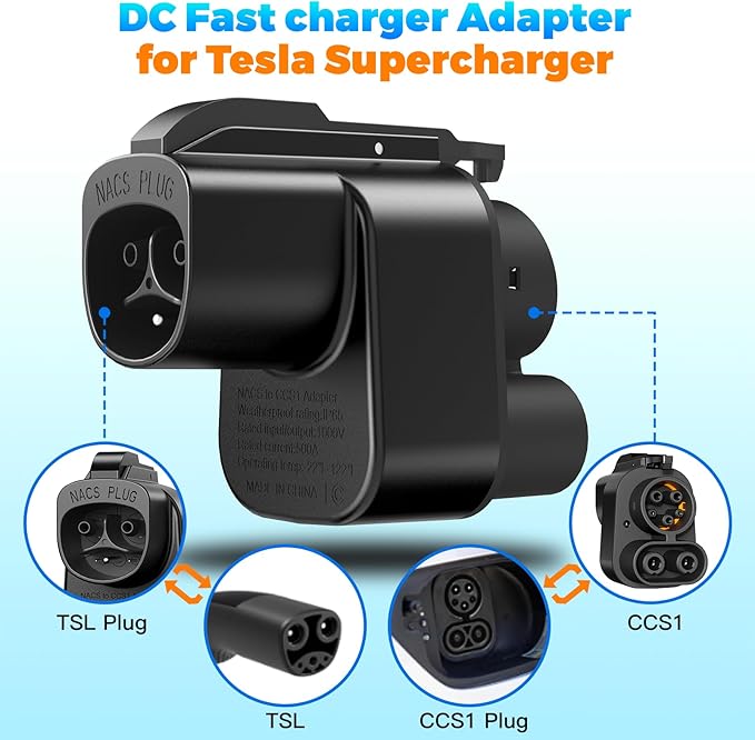 2025 Upgraded NACS to CCS1 Adapter - Fast Charge NACS to CCS Electric Vehicle Charging Adapter for Ford/Rivian/GM EVs at Tesla Superchargers [Max 500A/1000V]