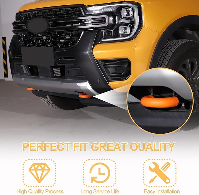 Car Tow Hook Protective Cover Compatible with Ford Ranger 2023-2025 Rubber Front Bumper Tow Ring Pull Ring Protective Case Trailer Pull Ring Trim Cover Exterior Accessories Tow Hook Covers (Orange)
