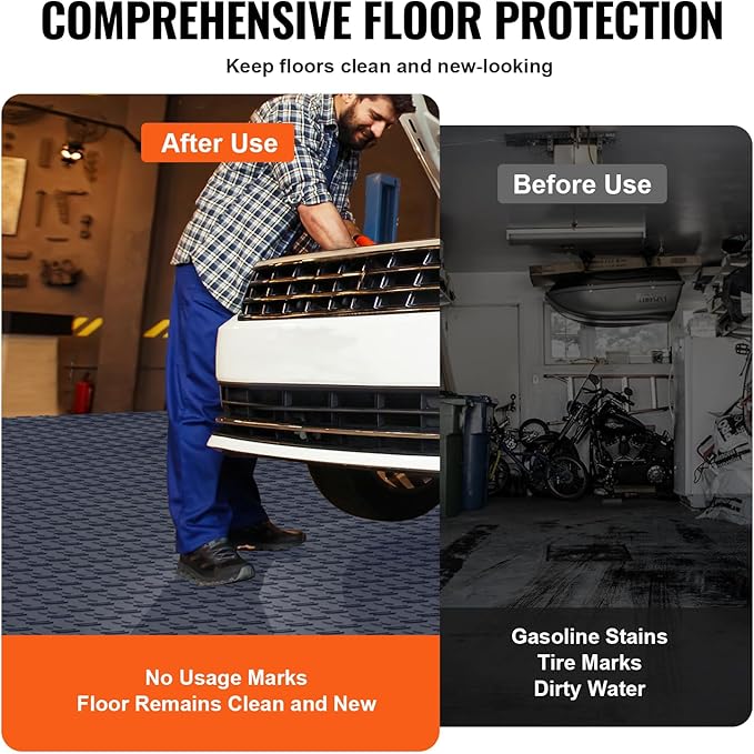 VEVOR Garage Tiles Interlocking, 12 x 12 x 0.53 inch 50 Pack Garage Floor Covering Tile, Non-Slip Double-Sided Texture Garage Flooring Tiles, for Garages, Basements, Repair Shops, Graphite Gray