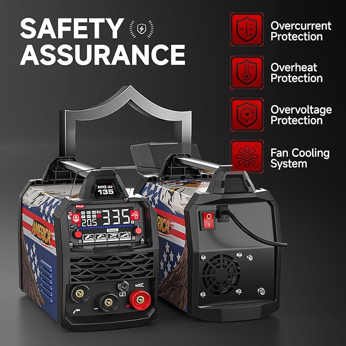 ANDELI 135Amp MIG Welder 110V/220V Dual Voltage, Portable Flux Core MIG/Lift Tig/Stick 3-in-1 Multiprocess MIG Welding Machine with Synergy, LED Display Full Kit (Bonus Welding Helmet & Gloves)