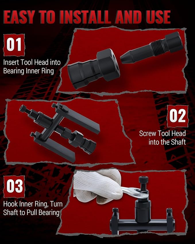 Motorcycle Wheel Bearing Puller Set, 10 Piece Blind Hole Bearing Puller Tool Kit for Removing Motorcycle Bearings, 8-25mm Motorcycle Wheel Inner Bearing Removal Tool Set