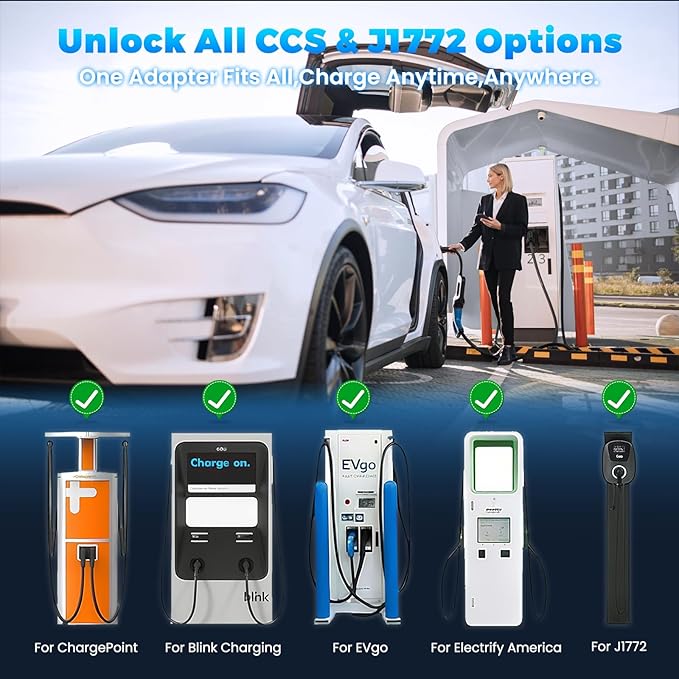 2-in-1 CCS1 & J1772 to Tesla Adapter 250KW/1000V - SuperFast Charging for Model Y/3/S/X, Compatible with Level 1 2 3 Charging Stations with CCS1& J1772 Plug, UL/FCC Certified, IP65 Waterproof