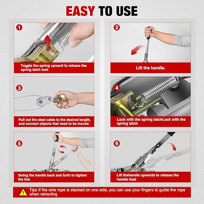 Nilight Come Along Winch 5 Ton /10,000 Lbs Heavy Duty Come Along Cable Puller Hand Winch Tool with 10 Ft Rope Double Gear 3 Hook for Lifting Pulling Road Vehicle Recovery Automotive Hoist Winch Puller