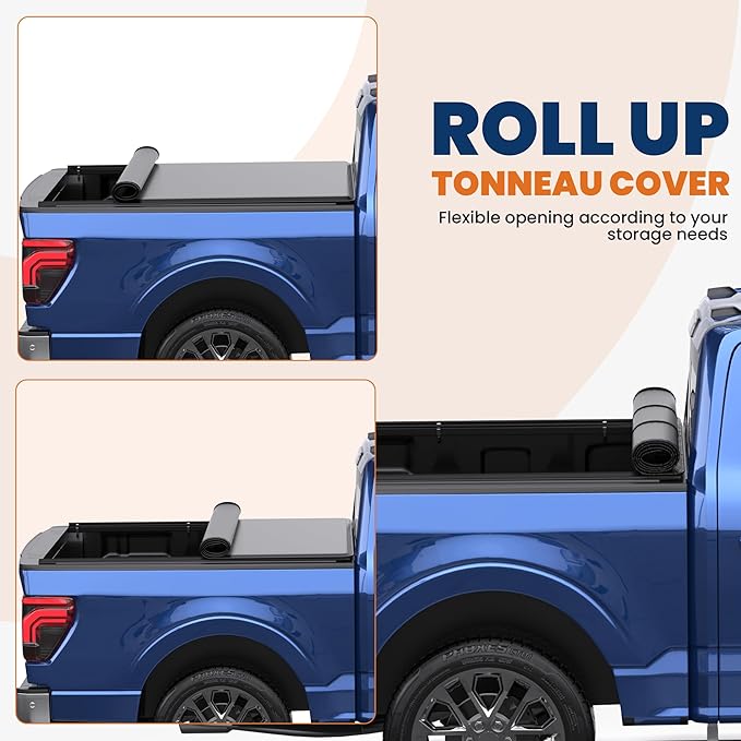 Soft Roll-Up Truck Bed Tonneau Cover Compatible for 2017-2024 Ford F250/350 Super Duty 6.8ft