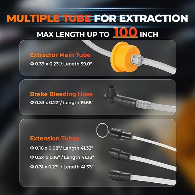 FOUR UNCLES 6L Pneumatic/Manual Oil Extractor Pump - Fluid Extractor with 59" Main Hose, Three 41" Extension Tubes for Automotive Oil Change, a Brake Bleeding Hose for Brake Fluid Change