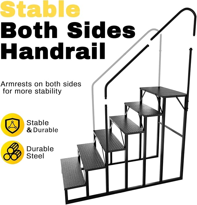 RV Steps with 2 Handrails, Hot Tub Steps Outdoor, 6 Step Ladder Stool, RV Stairs with Anti-Slip Panel, Camper Steps for Spa, Travel Trailers, Pool and Porch