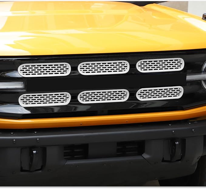 Front Grill Mesh Grille Inserts Cover Frame Trims Kit 6Pcs Fit for Ford Bronco 2021-2024 2/4 Door Exterior Accessories (White)