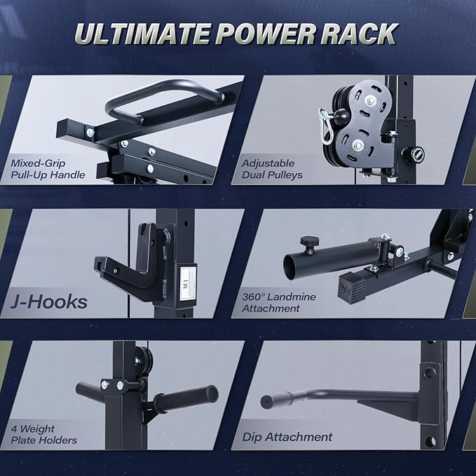 MAJOR FITNESS Drone3 Power Cage - Multi-Function Power Rack for Home Gym, Squat Rack with Pull-up Bar, Cable Crossover System, J-Hooks, for Strength Training, Heavy-Duty Steel Construction