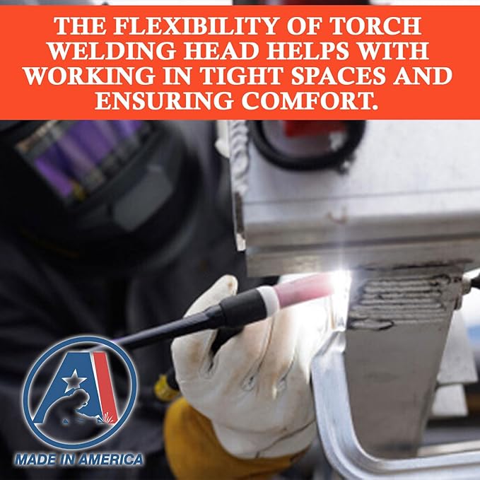 200Amp Air-cooled WP-26FV Tig Welding Torch Flex Head - Complete Package with 15-ft Power Cable Hose, Gas Lens, Ceramic Cup, Power Cable Connector and Torch Accessories