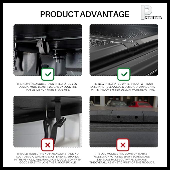 Perfit Liner 8 FT (96") Bed FRP Hard Tri-fold Tonneau Cover for 2015-2025 Ford F-150 Styleside/Fleetside Truck Cargo Topper Long Box (Not for Flareside/Stepside)