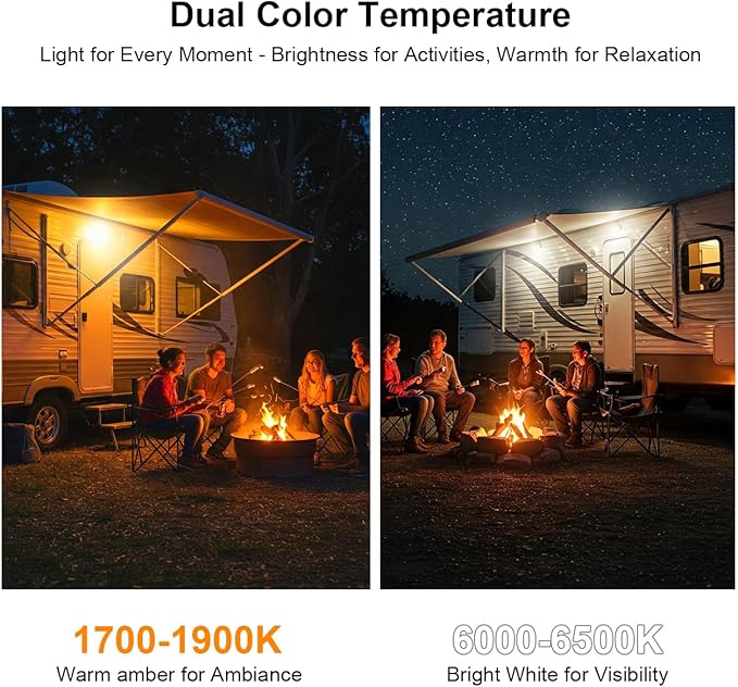 IP67 Waterproof RV LED Porch Light- Aluminum Housing, Dual Color White & Amber, Bright 1400LM Outdoor Light for Campers, Trailers, Motorhomes (Black Housing)- 2 Packs