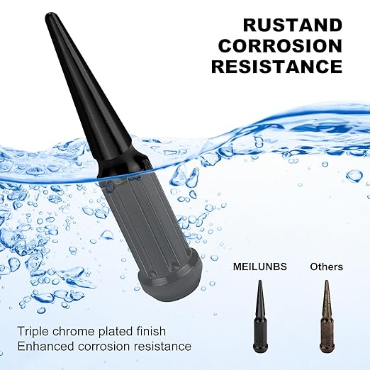 1/2‘’-20 Spike Lug Nuts, Set of 24 Black Spline Spiked Lug Nut with Key for Chevrolet Silverado 1500, Ford F-150 1997-2024, Dodge Ram 1500 1994-2024, Toyota Tacoma 1995-2024