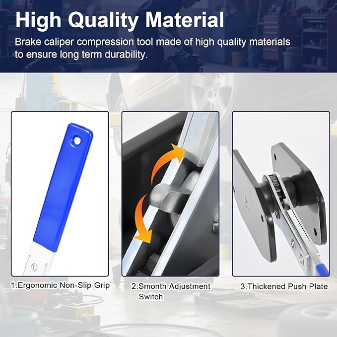 Brake Caliper Compression Tool with 2 Hanger Hooks, 360° Adjustable Piston Caliper Piston Compressor Tool for Pressing Pistons, Replacing Pads, Repairing Cylinders