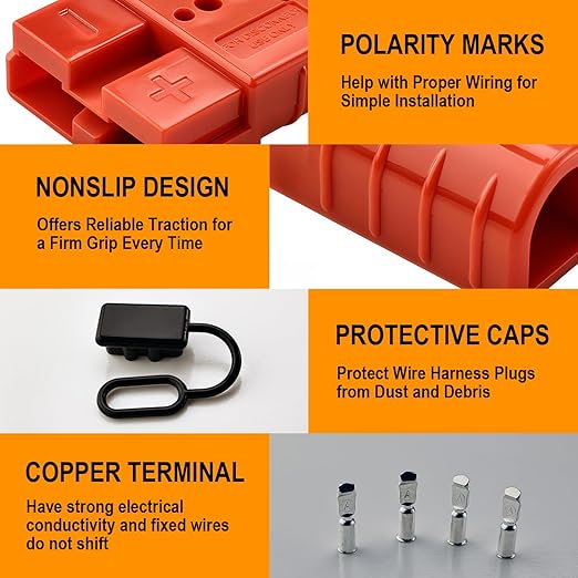 2 Pack 50AMP Battery Quick Connect Disconnect Kit - 6 Gauge Wire Harness Plug Set for Winch, RV, Truck, Car, ATV, Motor - Heavy Duty Power Connector with Cables (Red)