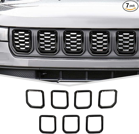 Grill Inserts Grille Guards Trim Exterior Accessories Compatible with Jeep Compass 2021+ Trailhawk/Limited/Latitude/Altitude/Sport(Black)