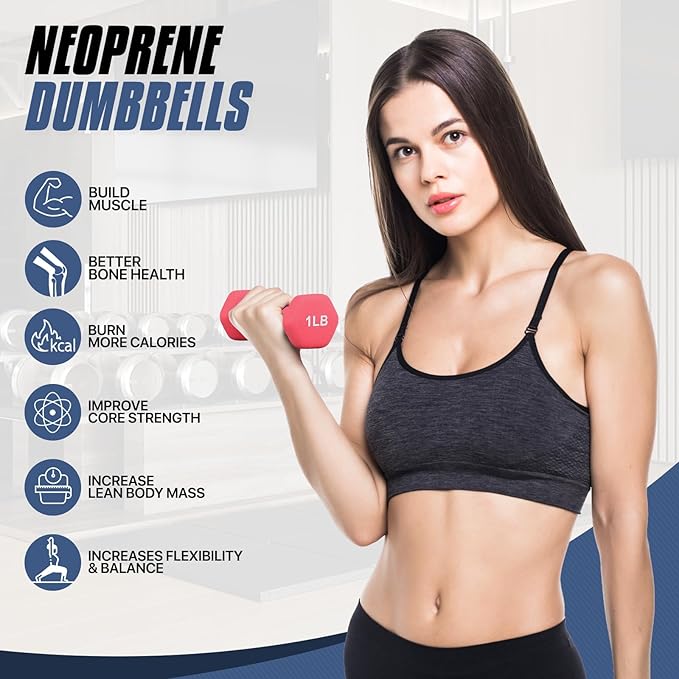 MADOG Dumbbell Set, Anti-Slip Neoprene Coated Hexagon Hand Weights for Home Gym Equipment Workouts Strength Training