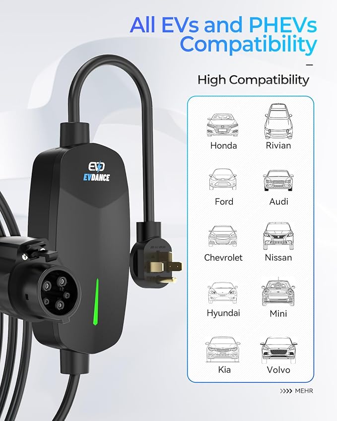 Level 2 EV Charger 32Amp, 7.68kW Portable & Home EV Car Charger with 25FT Cable, NEMA 14-50 Plug, IP66 Waterproof, 240V Electric Vehicle Charging Station Compatible with All J1772 EVs