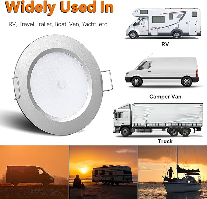 3" LED 12V Push Lights w/Built-in Switch Interior Bi-Color 12 Volt Red LED Puck Light Full Aluminum RV Dimmable Flush Mount Light for Camper, Boat, Trailer 4Pcs (Silver, Cool White)